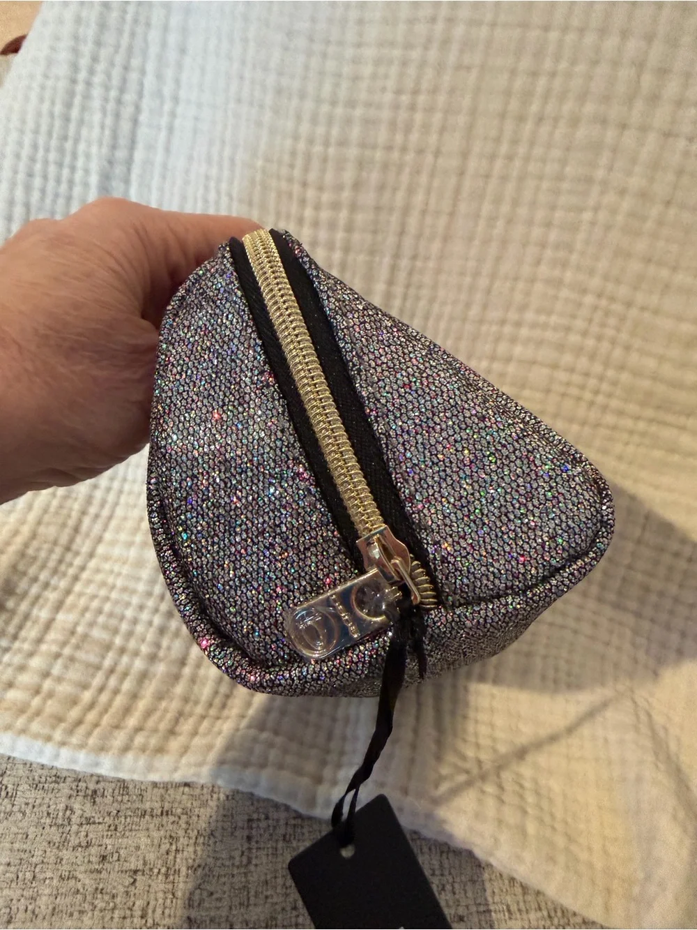 Bebe Iridescent Glitter Cosmetic Pouch - Silver NWT.